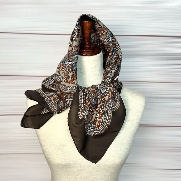 Gina Ruccini Square Scarf Brown Beige Paisley made in Italy - Picture 5 of 11